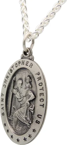 Vista 15 de Collar con medalla de St Christopher – Medallón oval de plata de ley y cadena – Grabado personalizado – Caja de regalo