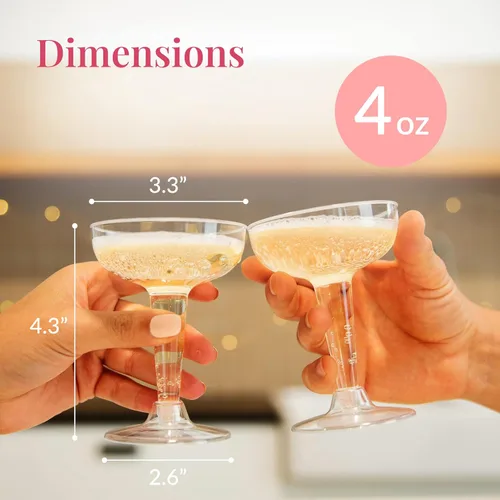 Vista 3 de Prestee 24 vasos cupé de plástico transparente de 4 onzas – vasos de cóctel de plástico desechables, vasos de martini, copa de margarita, copa
