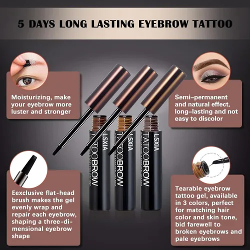 Vista 4 de 2 piezas de gel de cejas tipo tatuaje, tinte elegante natural, gel de cejas de larga duración, impermeable, tatuaje de cejas, tinte de cejas