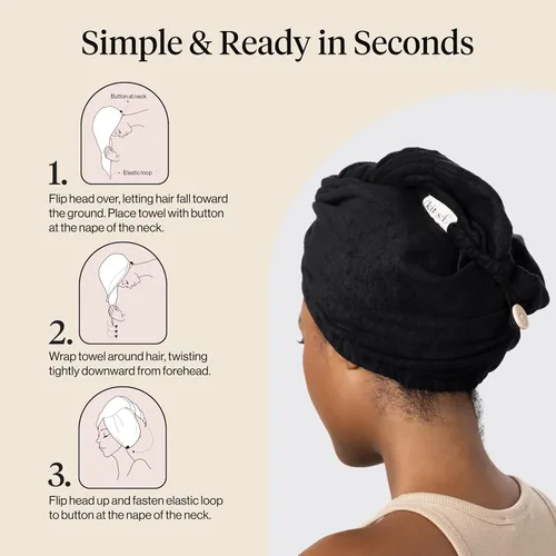 Vista 7 de Kitsch Toalla de pelo de microfibra para mujeres - Negro Ultra Absorbent Microfiber Hair Towels for All Hair Types – Anti-Frizz Hair Wrap Towels