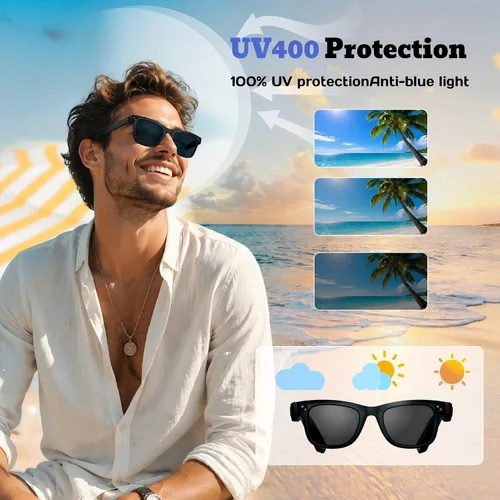 Vista 22 de Gafas inteligentes AI con cámara, video HD de 8 MP y captura de fotos para Gafas de sol para grabación de video, audio de oído abierto, traducción