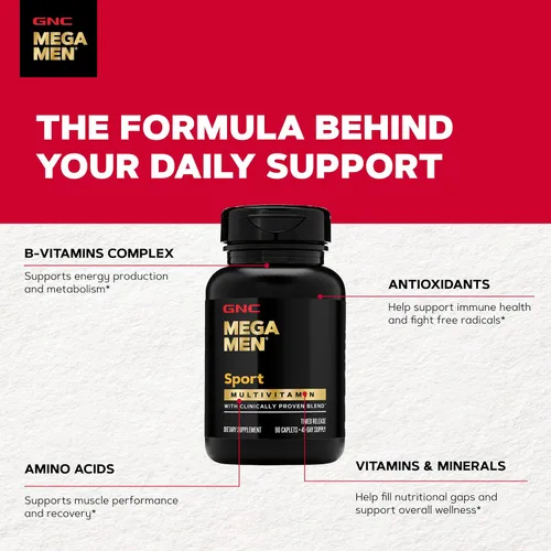 Vista 5 de GNC Mega Men Sport Multivitamínico Rendimiento, función muscular y salud general 90
