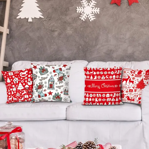 Vista 8 de Juego de 6 fundas de almohada navideñas de 18 x 18 pulgadas, fundas de cojín decorativas de Navidad para sofá, decoración del hogar, fundas de cojín
