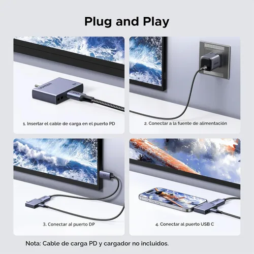 Vista 5 de UGREEN Adaptador USB C a DisplayPort 1.4 8K @60Hz con PD 100W carga rápida