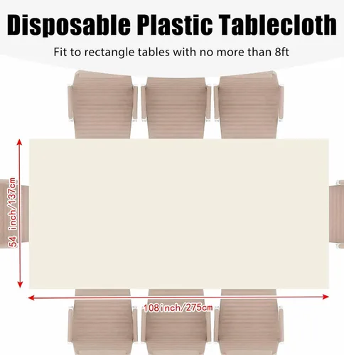 Vista 3 de Paquete de 2 Manteles de Plástico Beige Desechables Cubiertas de Mesa Mantel Rectangular Beige para Fiesta Baby Shower Boda Cumpleaños Mantel