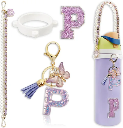 Vista 23 de Letter Handle Strap Accessories with Cute Initial Charm Compatible with Owala Water Bottle 24oz 32oz 40oz Owala Kids