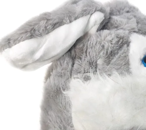 Vista 5 de Topwon - Gorro de conejo de peluche con orejas de conejo que aparecen cuando se presionan las patas, color gris