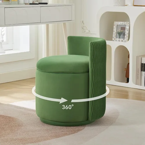 Vista 13 de WUTUTUEE Silla grande de terciopelo con almacenamiento, silla de maquillaje giratoria de 360° con respaldo ondulado, taburete pequeño sin montaje