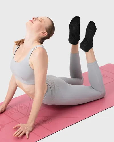 Vista 4 de 6 pares de calcetines de agarre de pilates para mujer, calcetines atléticos antideslizantes para yoga, barre, ballet, descalzo, entrenamiento