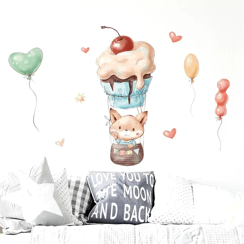 Vista 5 de Calcomanías de pared de dibujos animados con globos de zorro lindo bebé Globos coloridos de vinilo extraíble de animales para niños, guardería