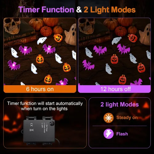 Vista 4 de Halloween Lights, 20FT 30 LED 3D Waterproof Pumpkin Ghost Bat String Lights