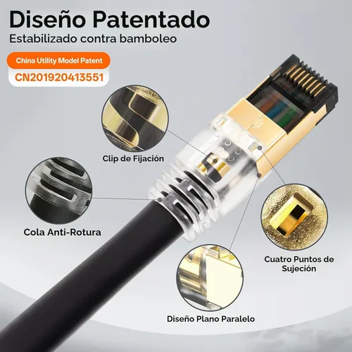 Vista 4 de Cable Ethernet Cat 8 de 3 pies, 40 Gbps 2000 MHz blindado (S/FTP), cobre desnudo 23 AWG, cable de conexión ultra flexible para automatización
