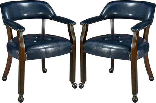 Vista 8 de LEEMTORIG Juego de 2 sillas de comedor con ruedas y brazo, sillas de comedor grandes con ruedas, silla de mesa de póquer de madera maciza, 26
