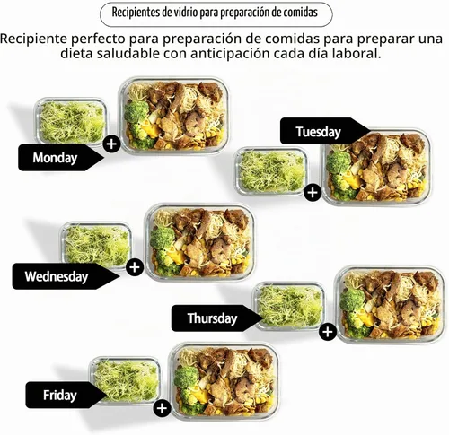 Vista 6 de coccot Recipientes de vidrio para almacenamiento de alimentos con tapas herméticas, recipientes de vidrio para preparación de comidas con tapas a