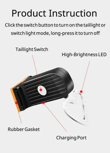 Vista 3 de VANAPARK - Luz trasera para bicicleta, luz trasera de bicicleta de forma creativa, luz trasera de bicicleta recargable de 60 lúmenes máx. 60