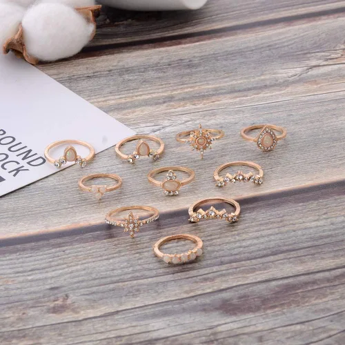 Vista 6 de CSIYANJRY99 6-16 anillos apilables para nudillos para mujeres, adolescentes y niñas, anillos bohemios vintage, apilables, dorados, plateados, midi