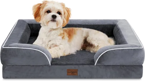 Vista 77 de Comfort Expression - Cama ortopédica para perros medianos, 28 x 19 pulgadas, cama impermeable y de apoyo de espuma con cojines removibles, sofá