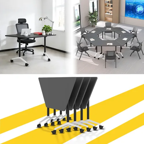 Vista 14 de Mesas de sala de conferencias, mesa de conferencias plegable con ruedas silenciosas, mesa trapezoidal de 47.2 pulgadas, mesa moderna para sala