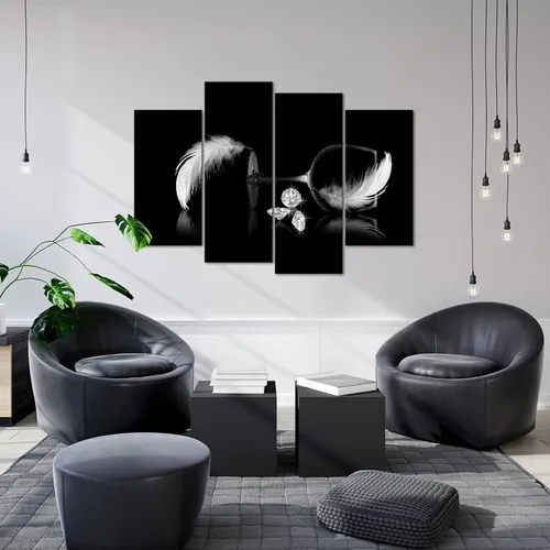 Vista 2 de Biuteawal 4 piezas de lienzo blanco y negro para pared, pintura de plumas de diamante con vidrio, pintura fotográfica sobre lienzo, arte de moda