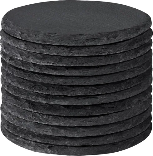 Vista 13 de 36 posavasos de pizarra a granel para grabado láser, 4 pulgadas, 18 piezas naturales hechas a mano de piedra negra, 18 posavasos redondos