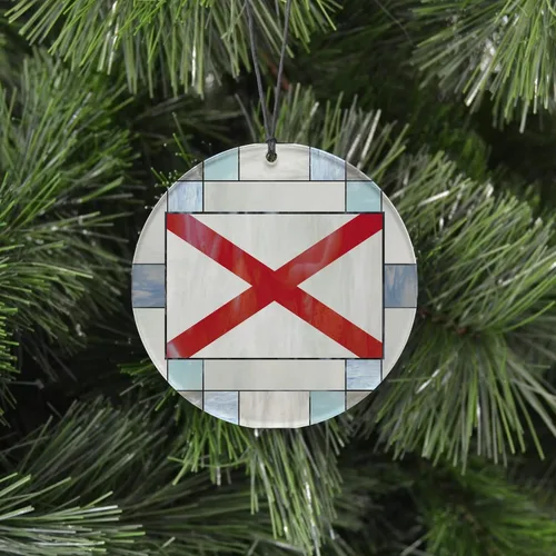 Vista 2 de Adorno navideño de Alabama – Efecto de diseño de vitrales de imitación con bandera estatal – Decoración de disco acrílico colgante 2026 para árbol
