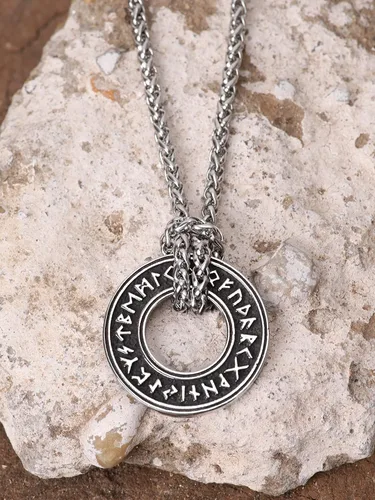 Vista 3 de HAQUIL Collar de runas vikingas, colgante de talismán de moneda de círculo nórdico nórdico vikingo nórdico, regalo de joyería vikinga para hombres