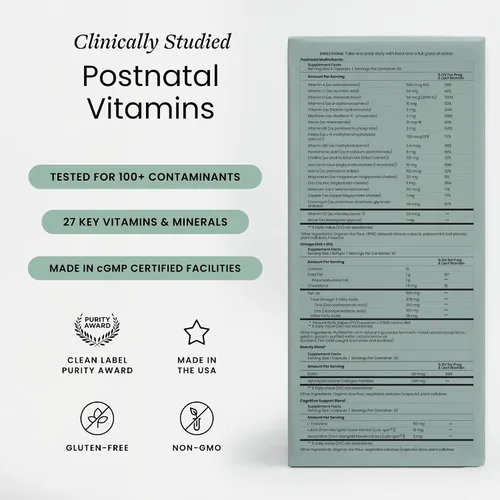 Vista 2 de Perelel Paquete de apoyo múltiple para mamá, vitaminas posnatales para mujeres con Omega 3 Dha, hierro, colágeno y vitamina B12 para apoyar la salud