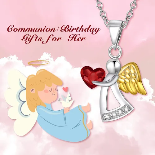 Vista 6 de AOBOCO 925 Sterling Silver Guardian Angel Necklace, Birthday Baptism Communion Gifts for Girls Daughter