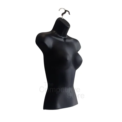Vista 2 de Maniquí femenino con espalda hueca y cuerpo apilable con ganchos para colgar para exhibición de camisetas, encimera, ferias de manualidades, fotos