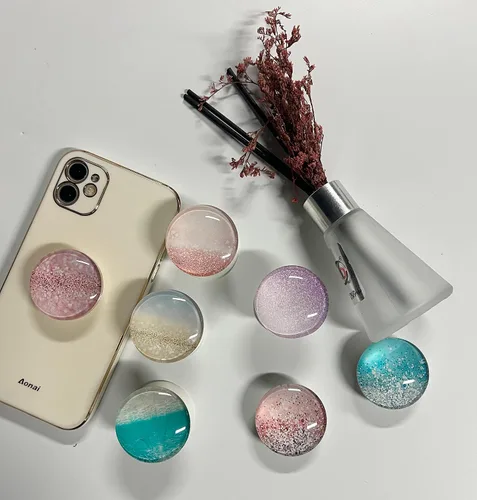 Vista 5 de Soporte de agarre de teléfono móvil plegable de cristal transparente para teléfonos inteligentes y tabletas, accesorio de teléfono celular