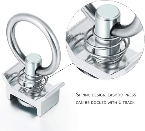 Vista 3 de Hotop Montaje de un solo perno prisionero L Track 4, capacidad de 000 libras con anillo redondo de acero inoxidable, control de carga de aluminio