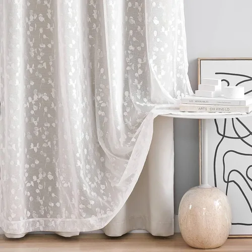 Vista 8 de Jubilantex Cortinas opacas completas + paneles de ventana transparentes con hojas, juego de tratamiento de ventana de doble capa estilo mezcla