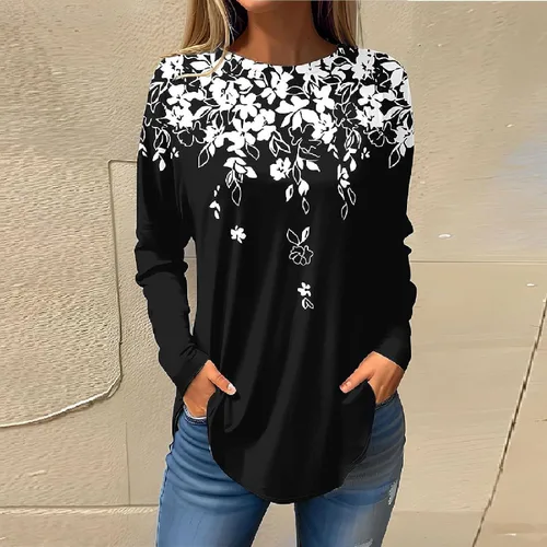Vista 2 de Sudadera de manga larga para mujer, diseño gráfico de moda, suave, cuello redondo, novedad, con abertura, para otoño