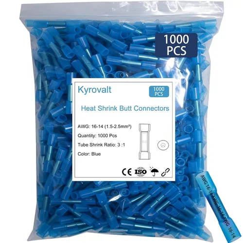 Vista 9 de 1000 conectores a tope termorretráctiles de 22-16 AWG, empalme de cable crimpado aislado eléctrico impermeable para marinos, cables, cableado