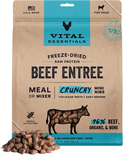 Vista 25 de Vital Essentials Alimento liofilizado para perros, mini puntas de ternera, bolsa de 5.5 onzas Crunchy, Complete Meal or Topper, Made With 96%