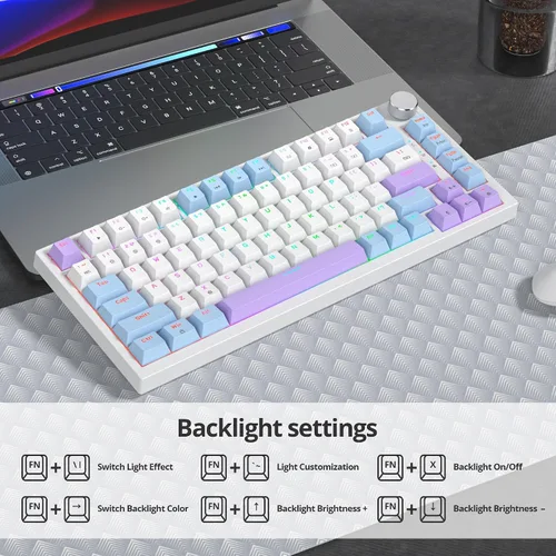 Vista 5 de Junta de teclado 75% montada con almohadillas absorbentes de sonido, teclado mecánico RGB compacto de 82 teclas con cable para juegos, enchufe
