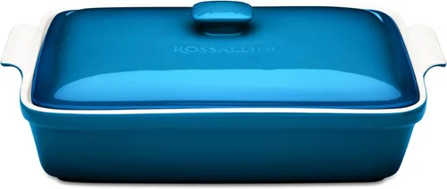 Vista 9 de ROSSALLINI Juego de cazuela de gres para hornear con tapa, vajilla rectangular cubierta, grande de 3.2 cuartos, 11 por 9 pulgadas [rojo profundo]