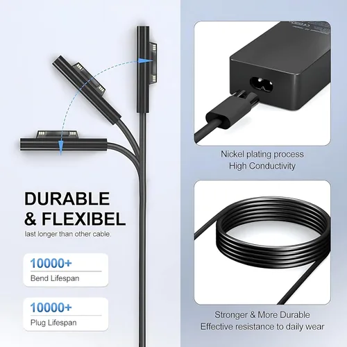 Vista 5 de YURCIPWE Cargador Surface Pro de 65 W, Surface Laptop Charger compatible con Microsoft Surface Pro 11/10/9/8/7+/7/6/5/4/X, Surface Laptop 7/6/5/4