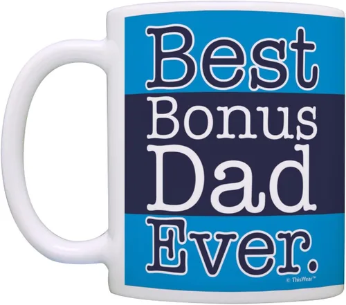 Vista 3 de ThisWear Step Dad Best Step Dad Ever Stepfather Taza de café de cerámica de 11 onzas con asa, color azul