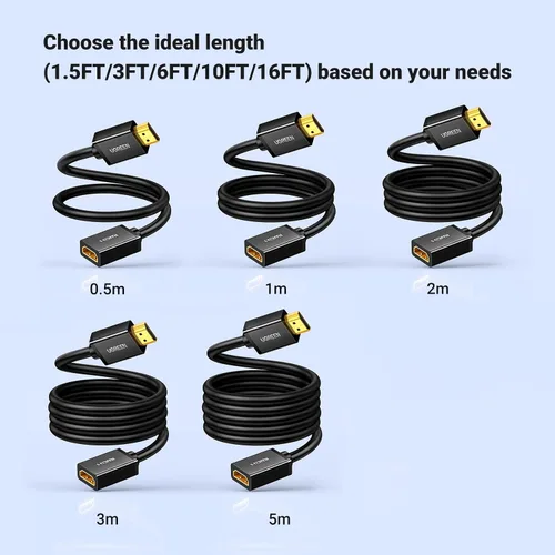 Vista 8 de UGREEN Cable de extensión HDMI 4K, extensor HDMI de 1.5 pies macho a hembra, cable adaptador compatible con Roku TV Stick PS5 PS4 Xbox Laptop PC
