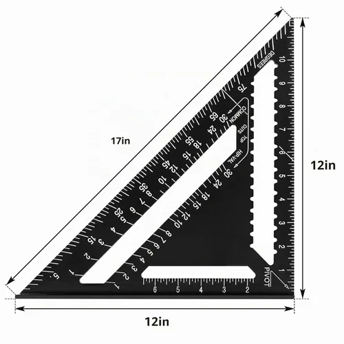 Vista 2 de Beslands - Herramienta de medición de carpintero cuadrado de aluminio de 12 pulgadas, regla triangular de metal de aleación, transportador imperial