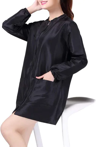 Vista 4 de Chaqueta profesional de estilista para peluquería, uniforme de cosmetología, con cremallera, para peluquería, ropa de trabajo, belleza, spa