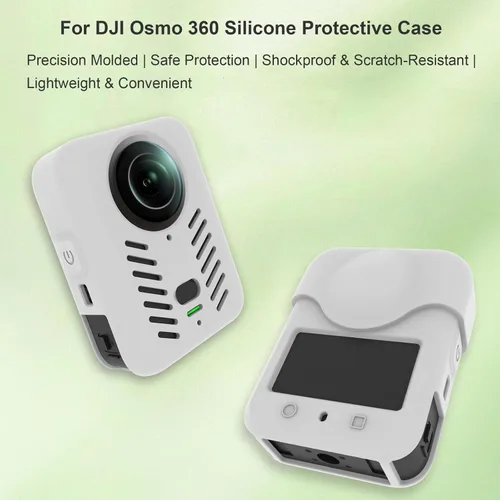 Vista 5 de Funda protectora de silicona + cubierta de lente para DJI Osmo 360, funda protectora suave a prueba de arañazos lateral de la batería abierta Negro