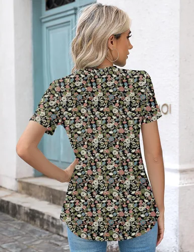 Vista 3 de Kistore Blusas plisadas de manga corta con cuello redondo para mujer, ropa de moda 2024
