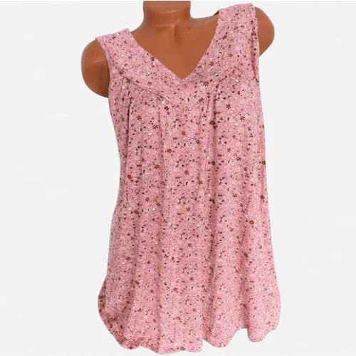 Vista 4 de Blusa casual de verano para mujer, sin mangas, con estampado floral, cuello en V, plisada, ajuste holgado, estilo casual