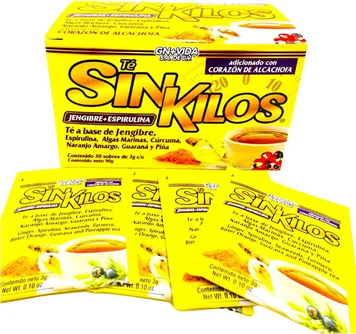 Vista 3 de SinKilos Detox Tea GN+Vida Potente té limpiador con jengibre, espirulina, cúrcuma naranja y piña fórmula antioxidante saludable, sin cafeína, todo