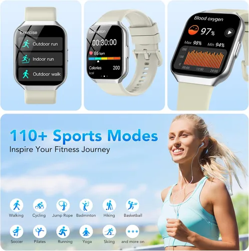 Vista 4 de Reloj inteligente para hombres y mujeres (respuesta/hacer llamadas), reloj de seguimiento de fitness de 1.96 pulgadas, resistente al agua IP68