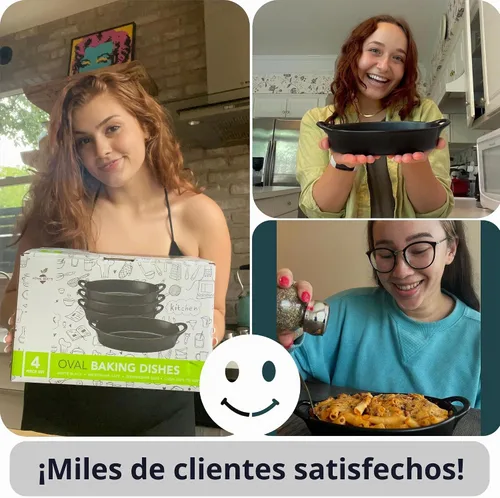 Vista 5 de Fuentes ovaladas para gratinar aptas para horno y microondas para cocinar y hornear, juego de 4 piezas, cerámica resistente al calor con asas