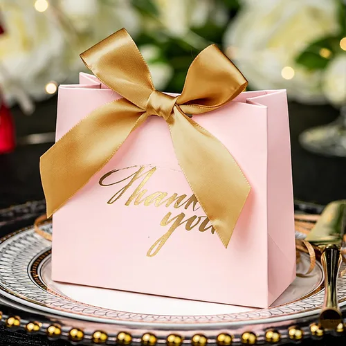 Vista 9 de Yoption 50 cajas de regalo de boda, pequeñas bolsas de regalo de agradecimiento, cajas de dulces con lazo dorado, boda, despedida de soltera, fiesta