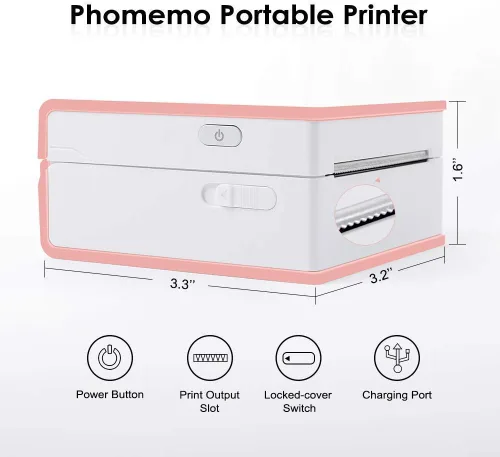 Vista 6 de Phomemo M02 Mini impresora térmica Bluetooth con 3 rollos de papel adhesivo colorido, compatible con iOS + Android para diario de planos, notas